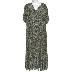 Vintage Laura Ashley Green Floral Midi Tea Dress Cottage Prairie 80s 90s  14